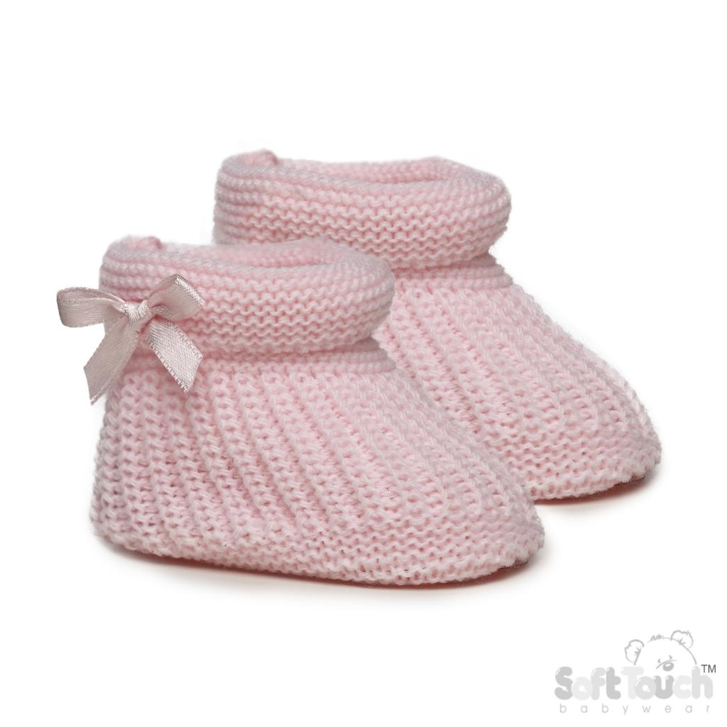 Pink Cable Knit Bow Booties – by Soft Touch (Newborn) - Image 2