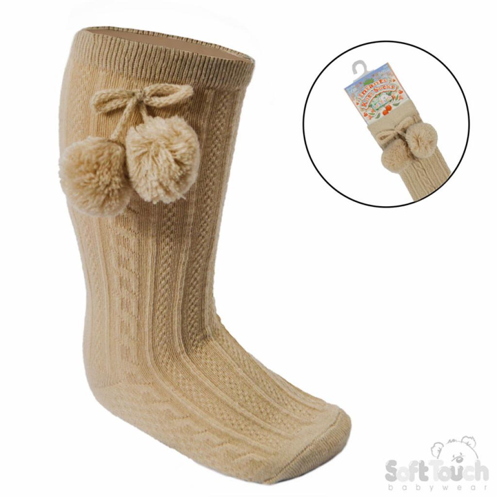 Coffee Elegance Pom Pom Socks – by Soft Touch (12–24 Months)