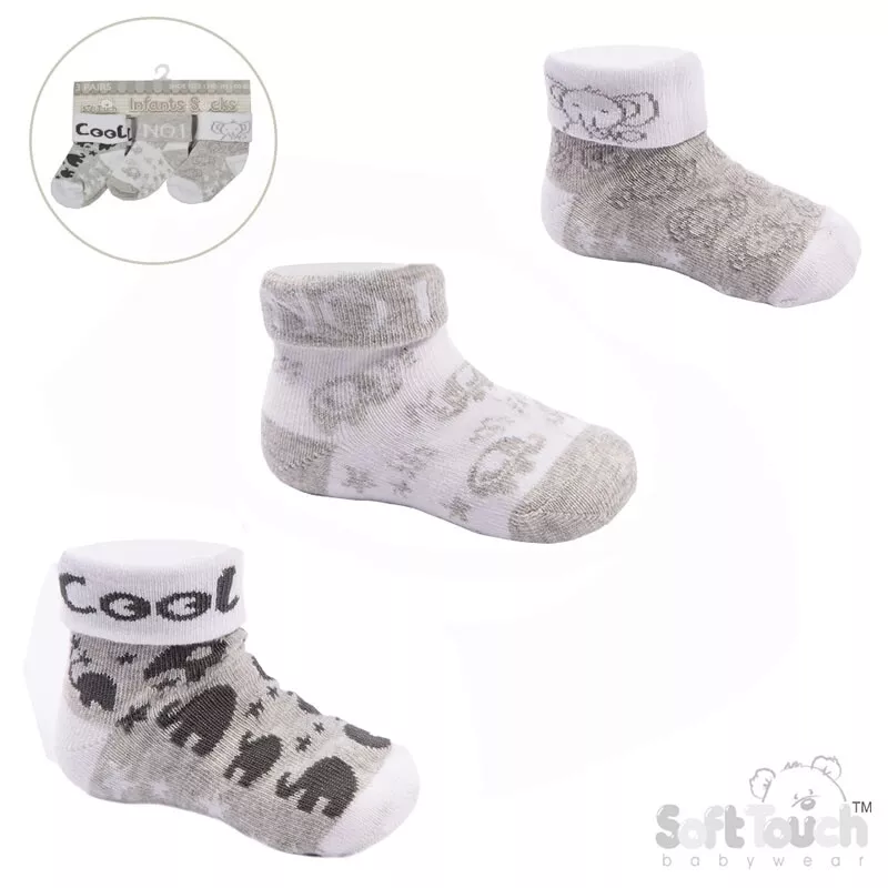Elephant Motif 3-Pack Ankle Socks – by Soft Touch (6–12 Months)