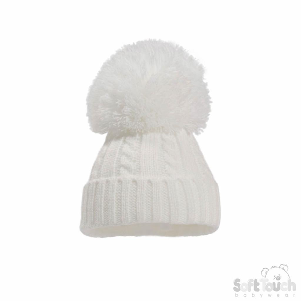 White Elegance Pom Pom Hat – by Soft Touch (12–24 Months)