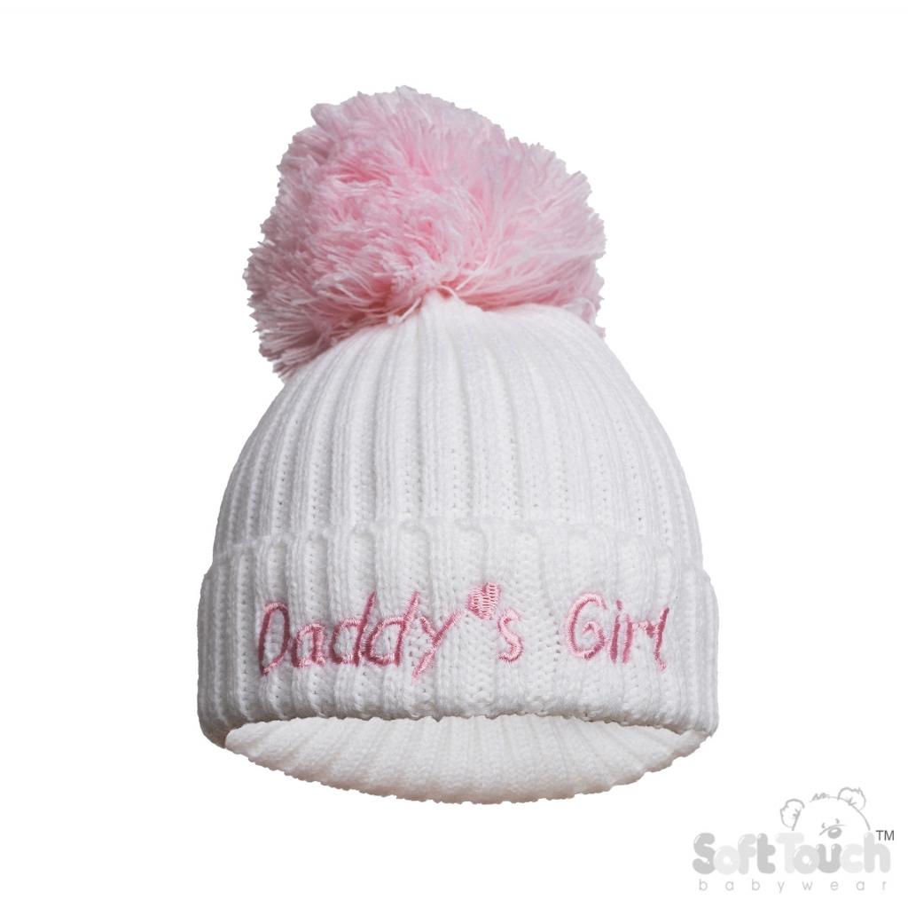 Daddy's Girl/Daddy’s Boy Ribbed Knit Pom Pom Hat – by Soft Touch (Newborn–12 Months) - Image 2