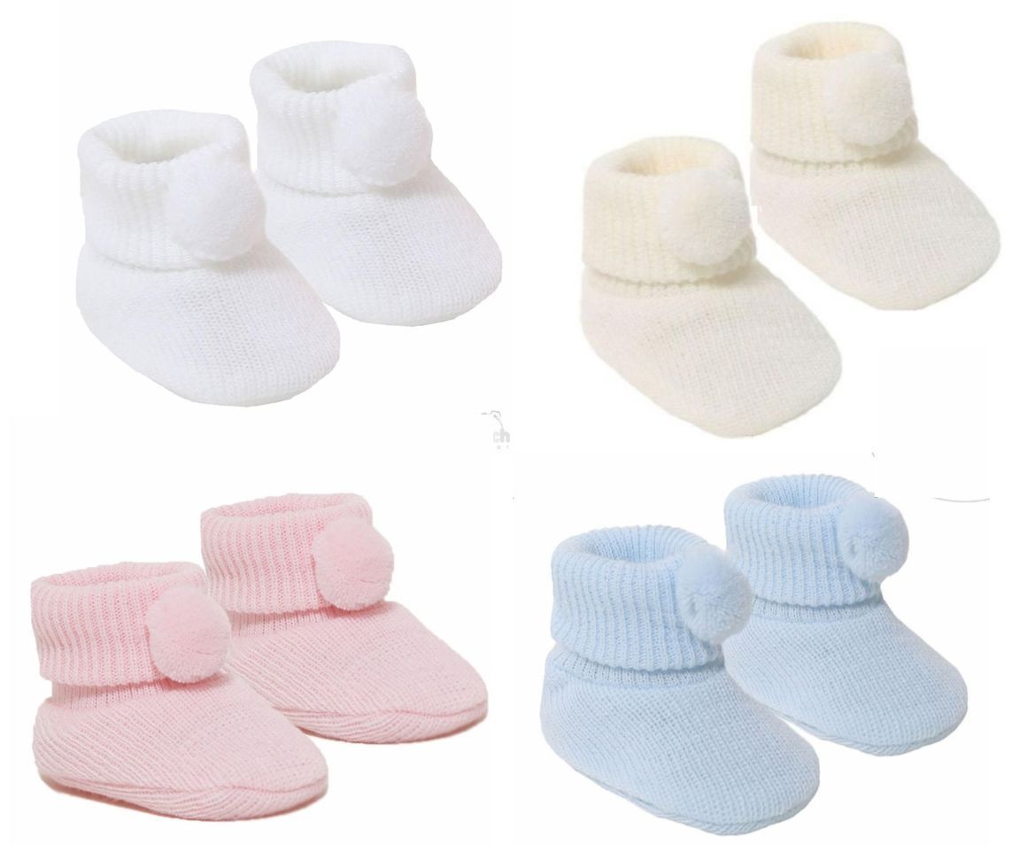 Pom Pom Booties – by Soft Touch (Newborn–3 Months)