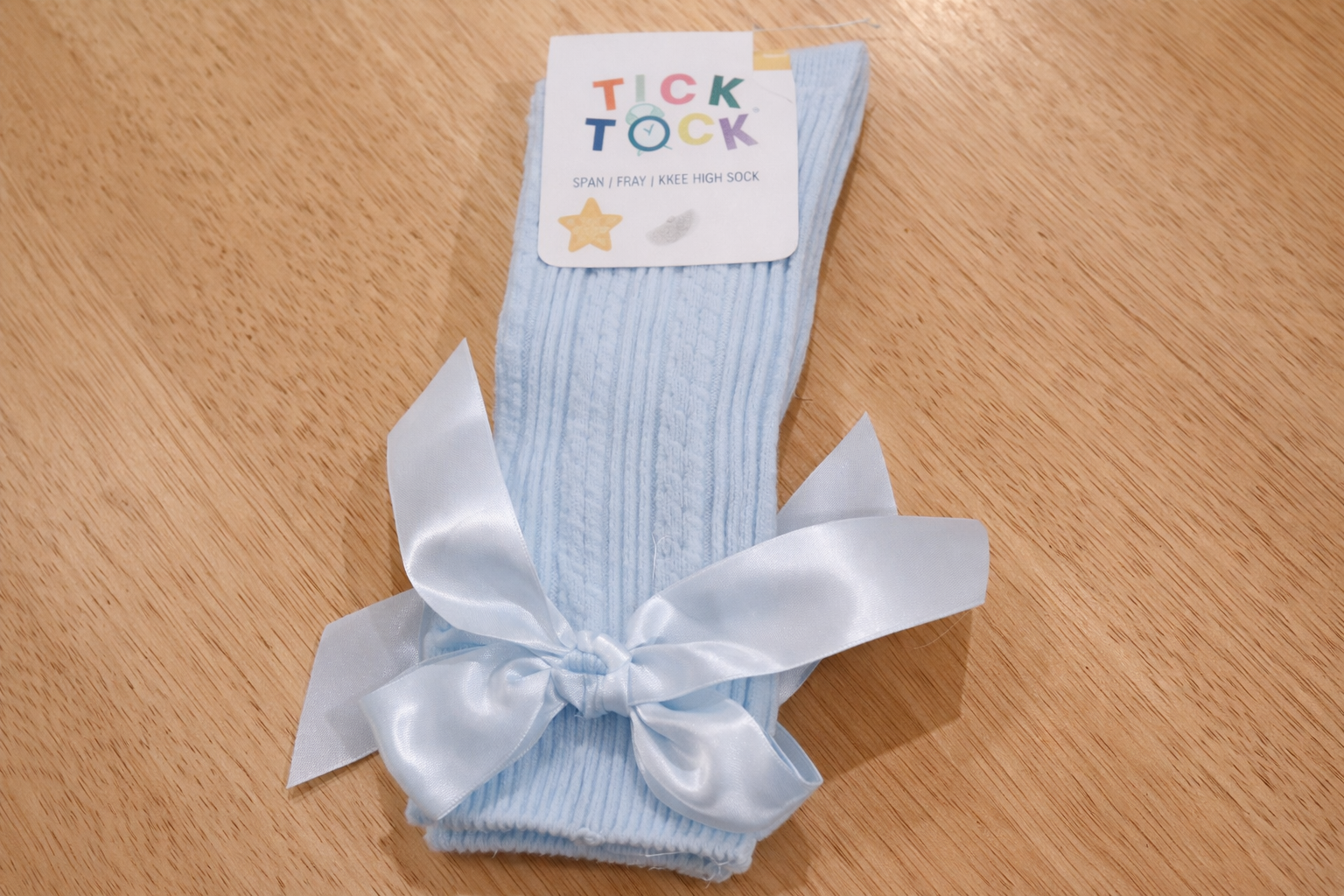 Sky Pelerine Knee-Length Socks with Bow – by Soft Touch (6–12 Months)