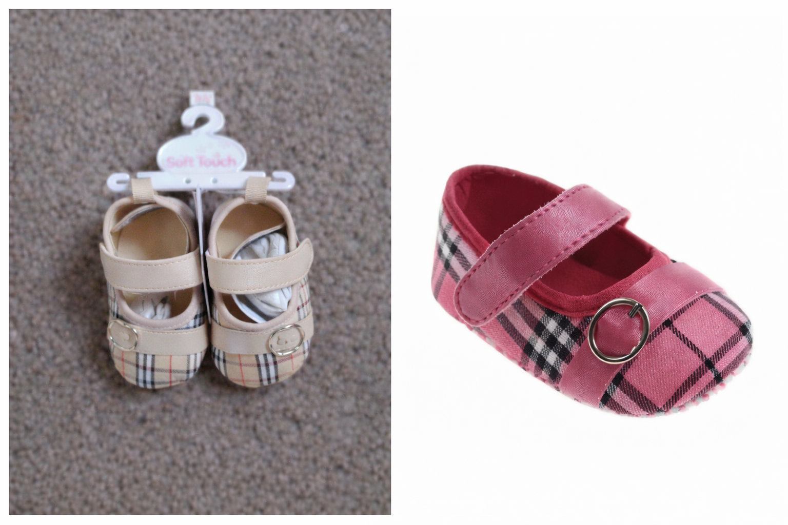 Strapped Gripper Sole Tartan Shoes – by Soft Touch (0–12 Months)