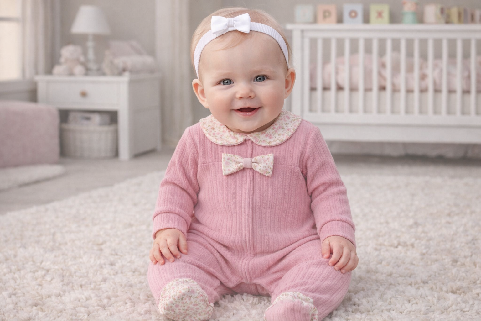 Pink Floral Detail All-in-One – by Bupper Kids (3–9 Months)