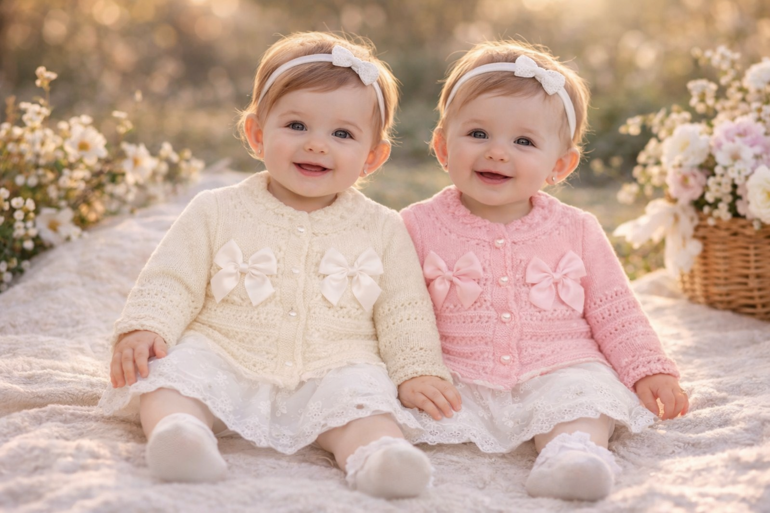 Fancy Knit Bow Cardigan – by Nursery Time (Newborn–9 Months)
