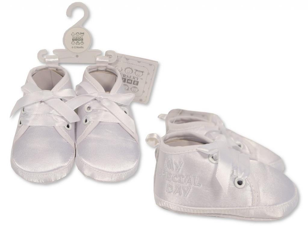 White Christening Shoes – by Nursery Time (0–18 Months)