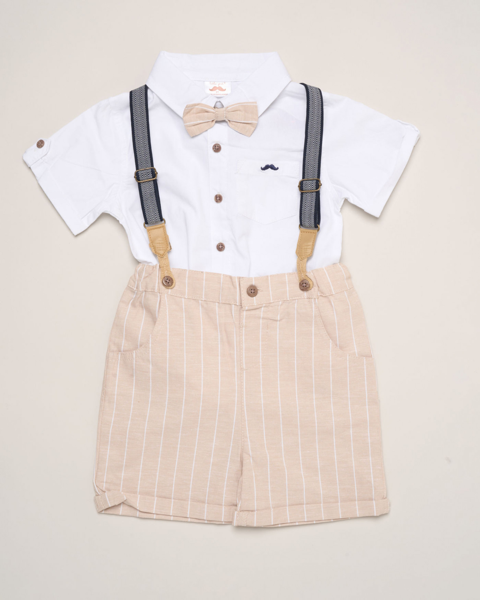 Biscuit & White Bow Tie Set with Braces – by Little Gent (9–24 months) - Image 2