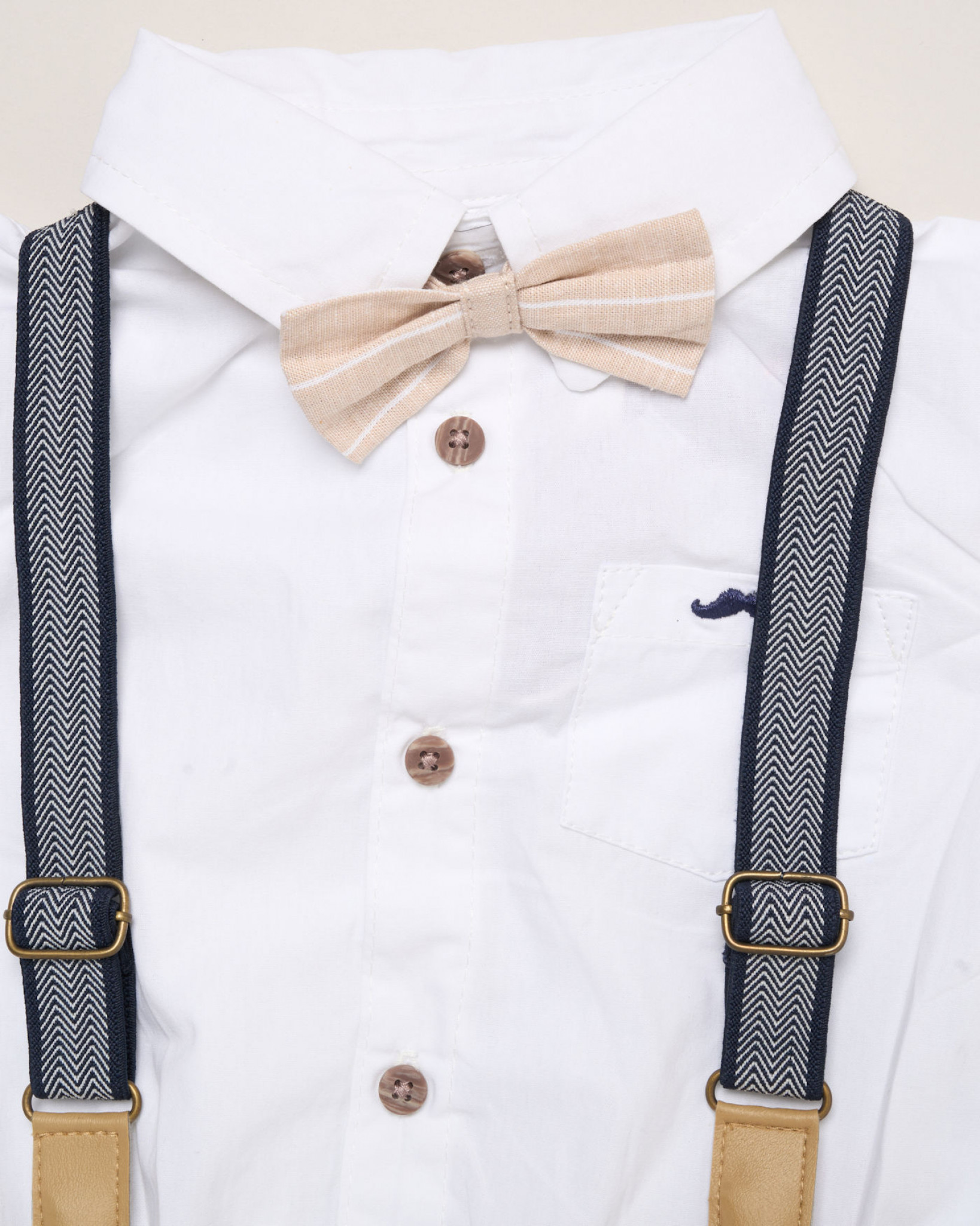 Biscuit & White Bow Tie Set with Braces – by Little Gent (9–24 months) - Image 5