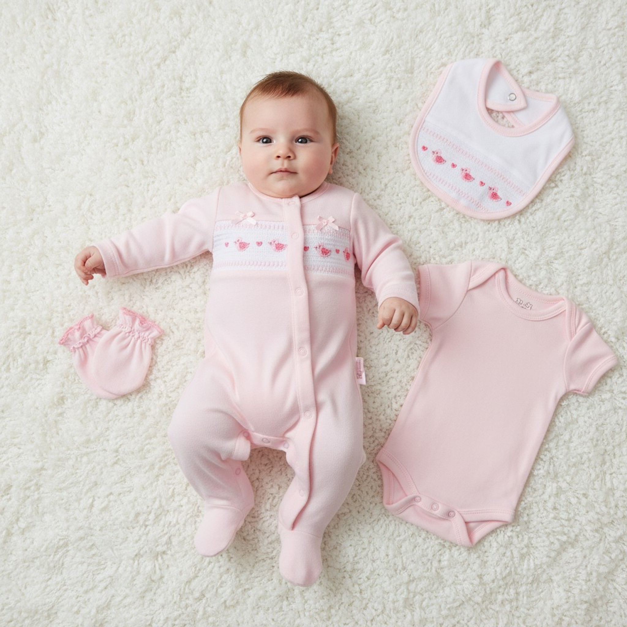 Smocked “Ducks” 4 Piece Gift Set – by Tiny Chick (3–8 lbs)
