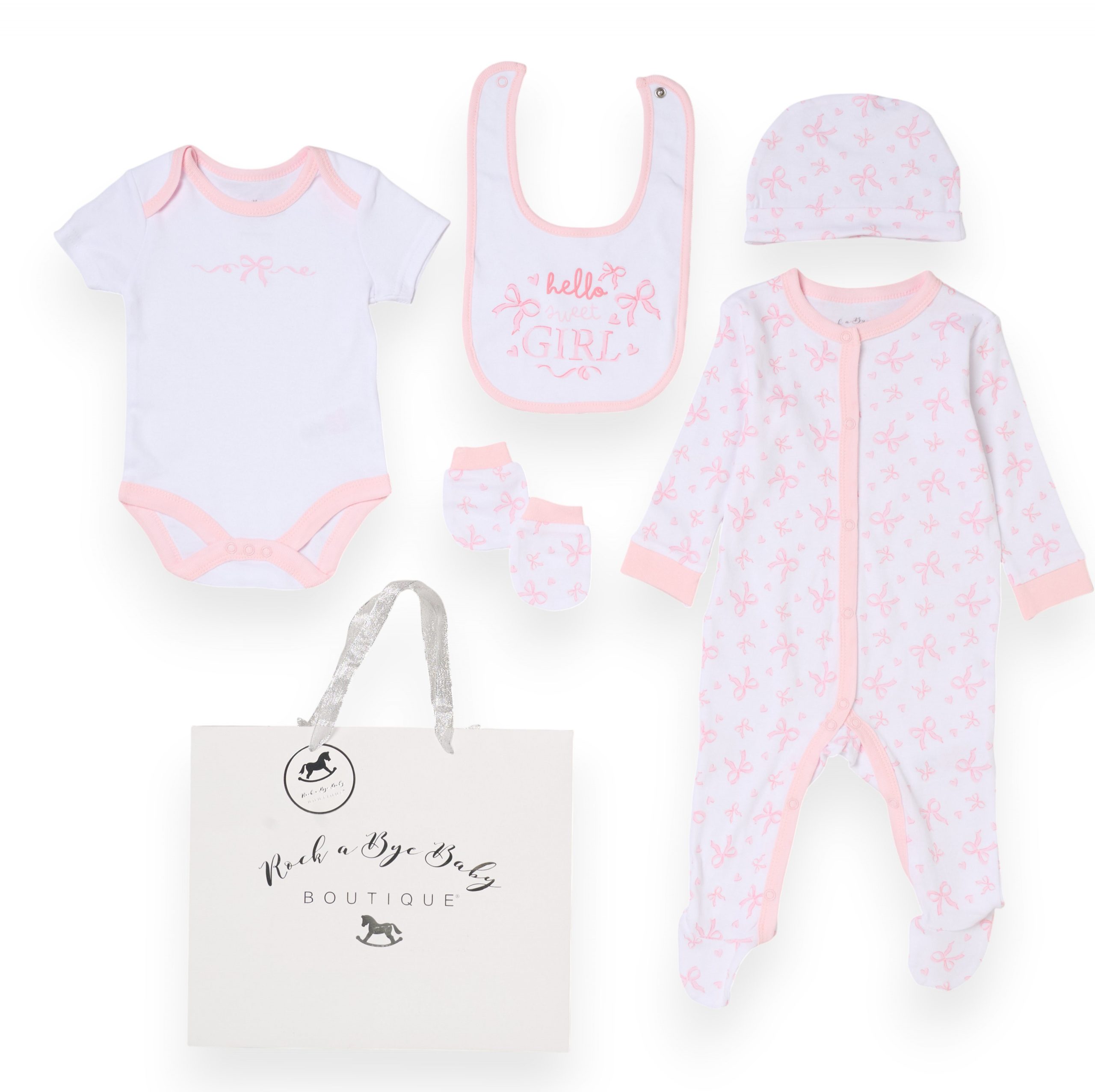 “Hello Sweet Girl” 5 Piece Layette Set – by Rock-a-Bye Boutique (Newborn–6 Months) - Image 2