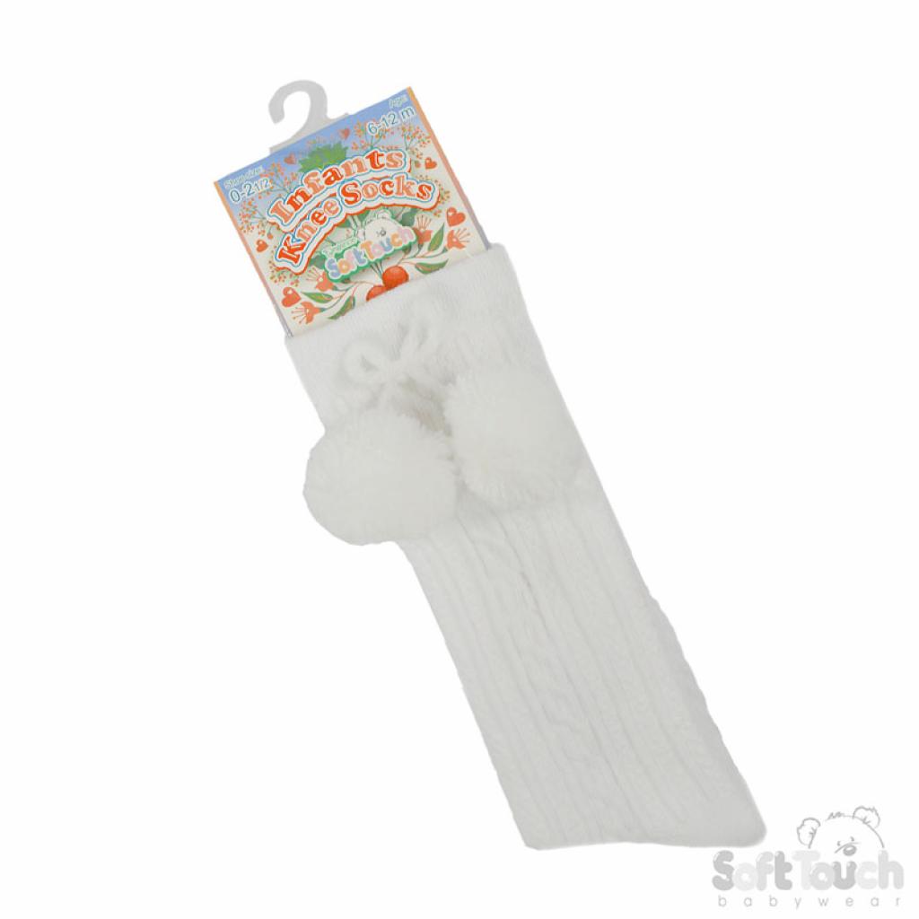 White Elegance Pom Pom Sock – by Soft Touch (6–24 Months) - Image 2