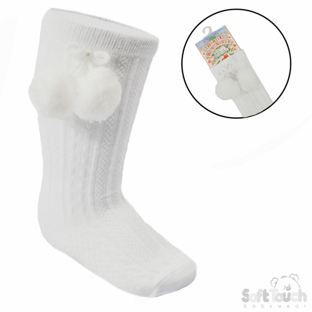 White Elegance Pom Pom Sock – by Soft Touch (6–24 Months)