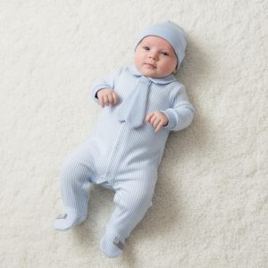 Pinstripe Tie Sleepsuit & Hat Set – by My Little Chick (0–3 Months) LAST ONE‼️