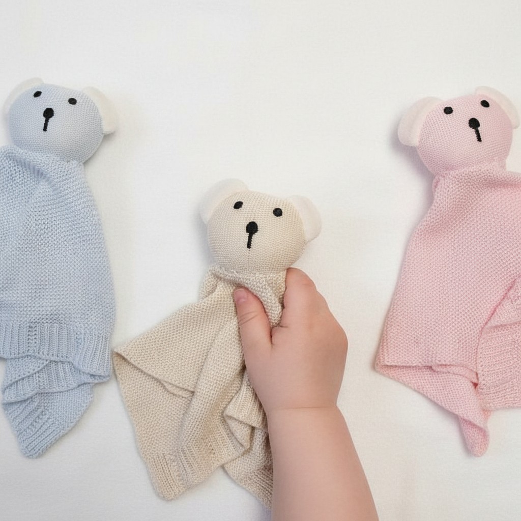Knitted Bamboo Teddy Comforter – by Cute & Co (28 x 28cm)