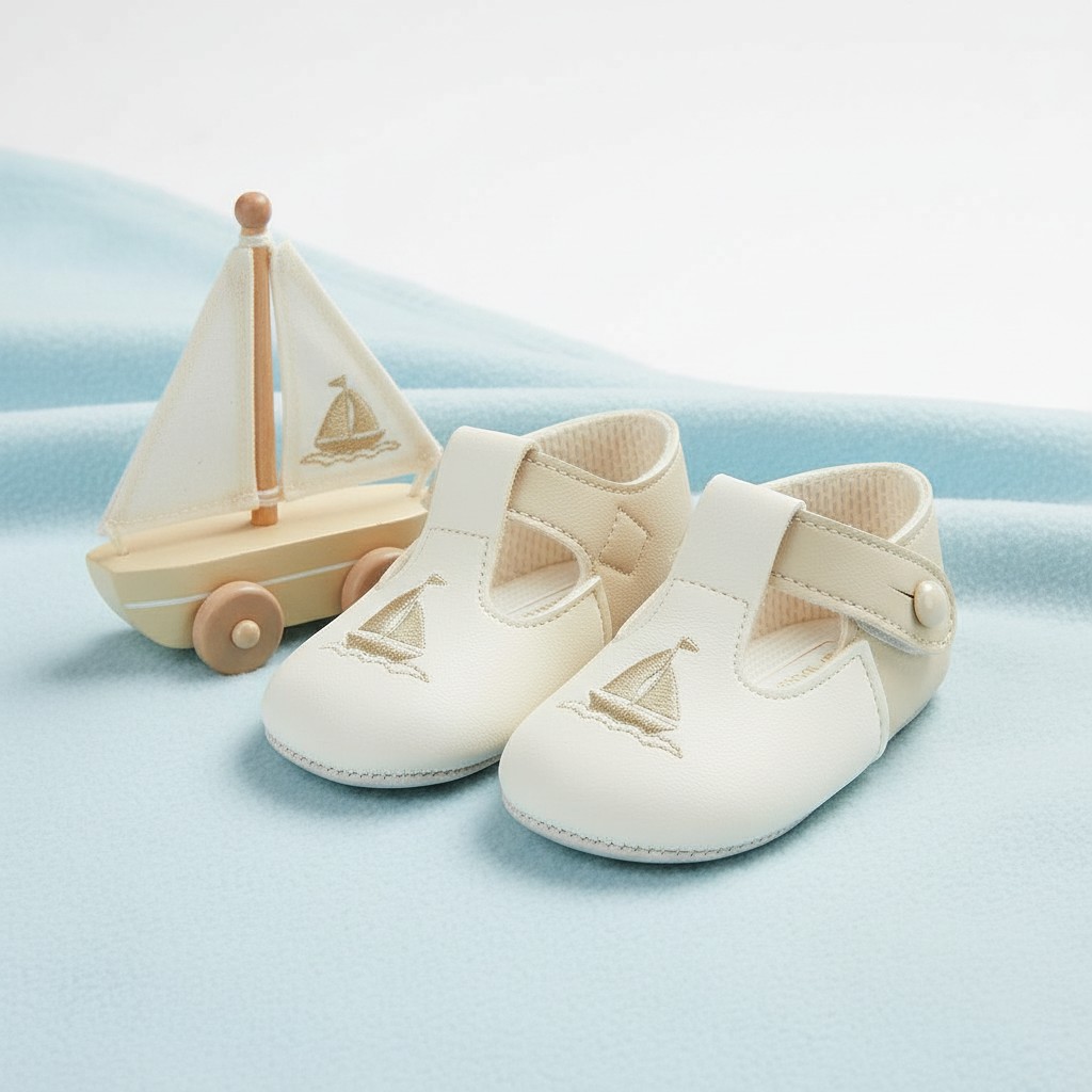 Biscuit and Cream Pre-Walker “Boat” Shoe – by Bay Pod / Early Days (0–18 months)
