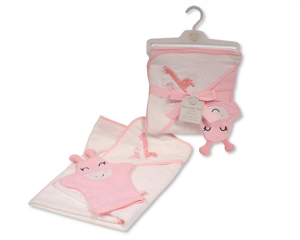 Pink Giraffe Hooded Towel & Wash Mitt – by Snuggle Baby (75 x 75cm) - Image 2