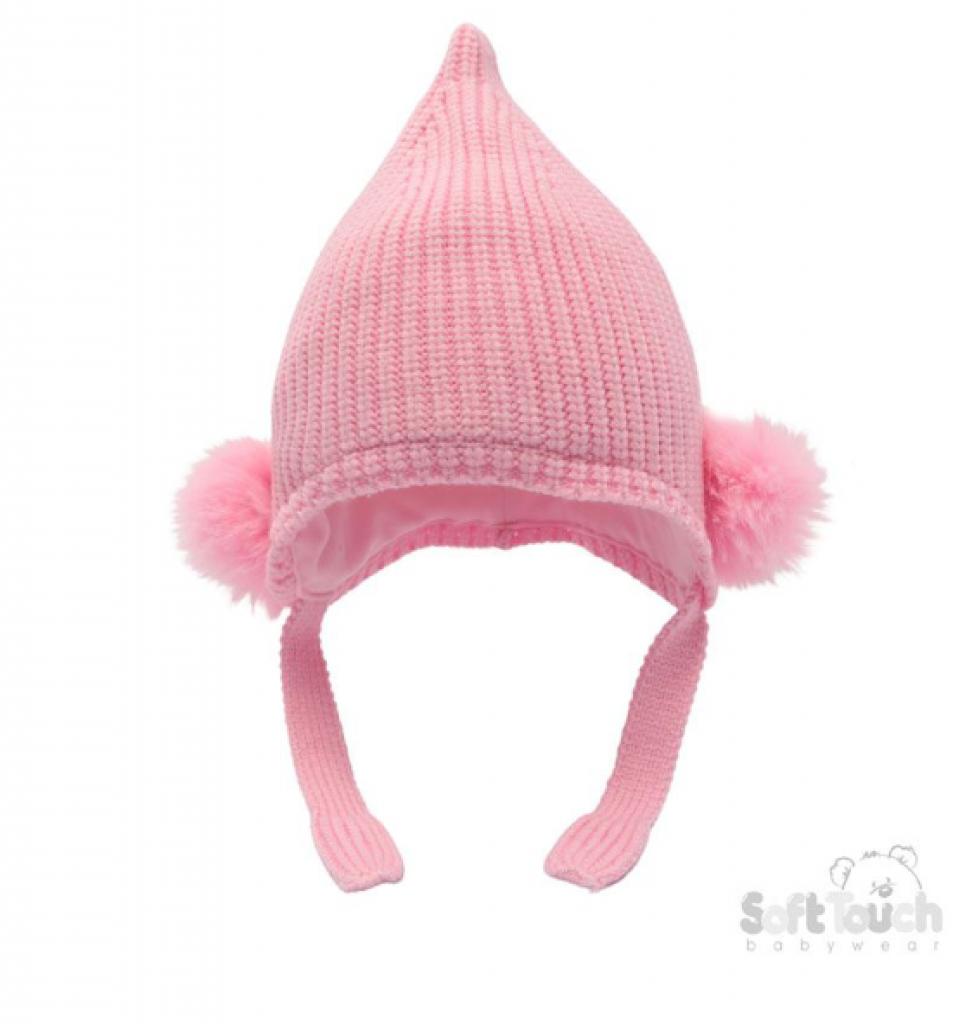 Pink Chenille Hat with Poms – by Soft Touch (Newborn–12 Months) - Image 2