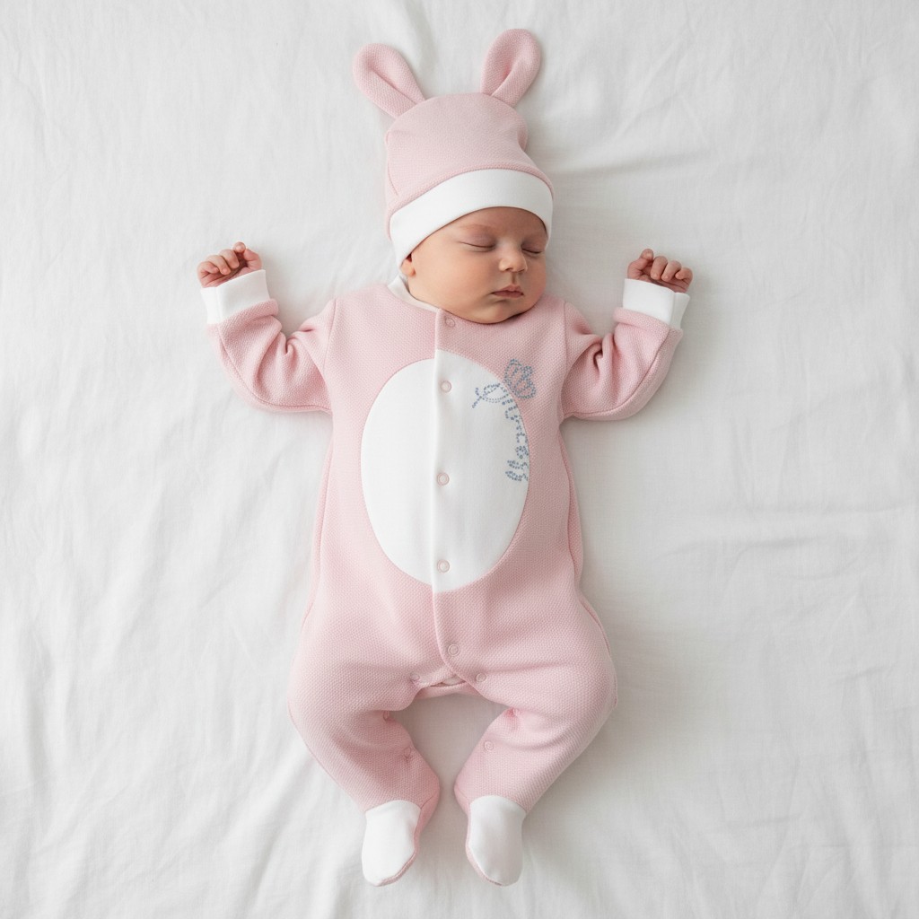Pink Bunny “Princess” All-in-One with Hat – by Bello Joy (0–3 Months) LAST ONE‼️