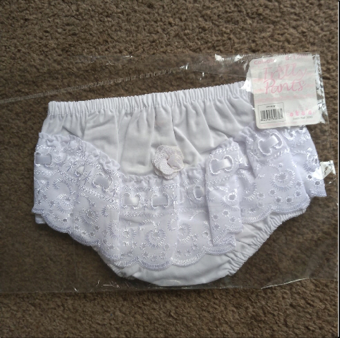 White Frilly Pants with Flower– by Soft Touch (6–18 Months)