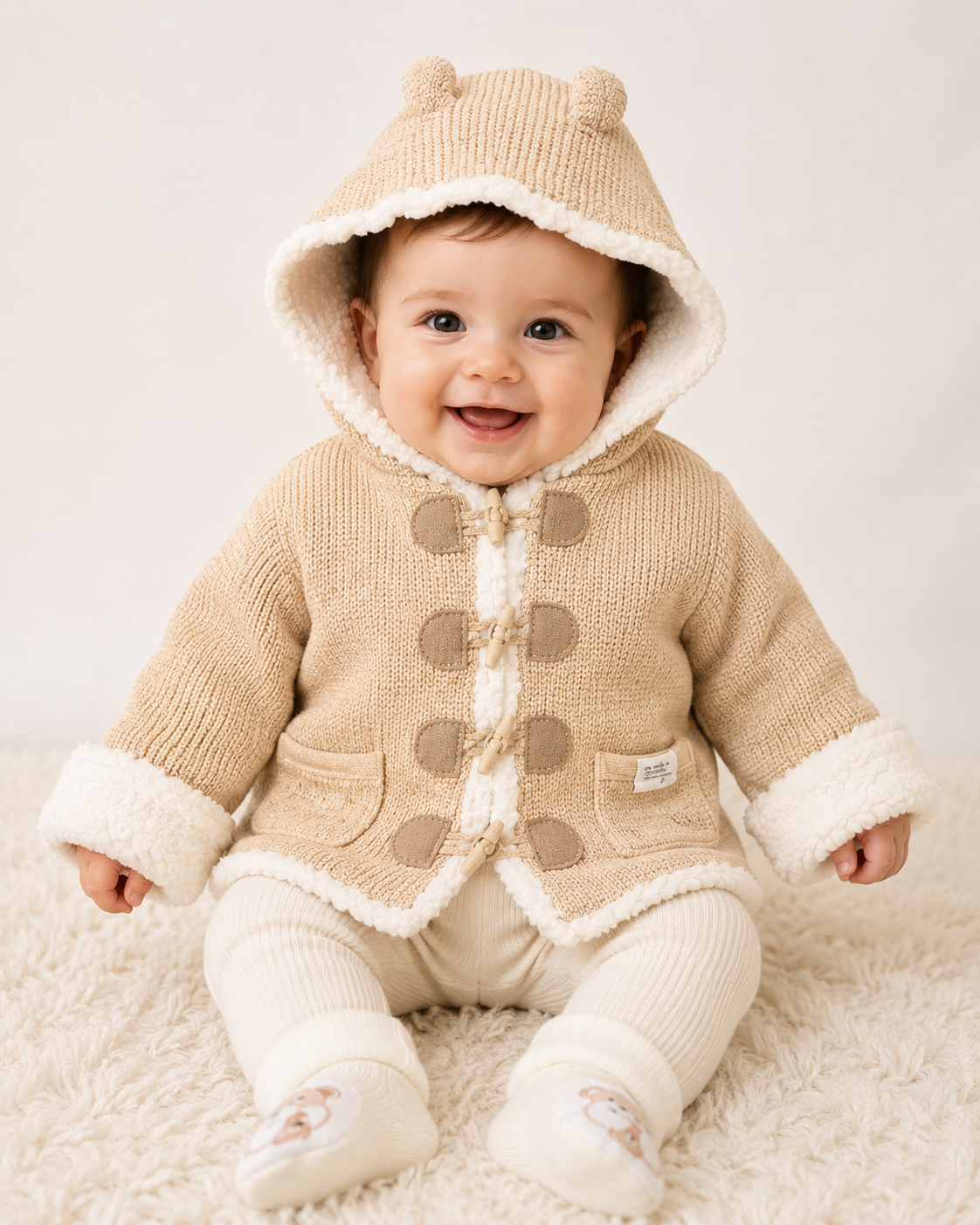 Beige Borg & Knit Cardigan – by Rock-a-Bye Baby (0–6 Months)