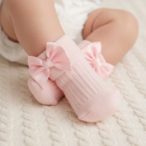 Pink Satin Bow Socks – by Nursery Time (Newborn –3 Months, One Size)