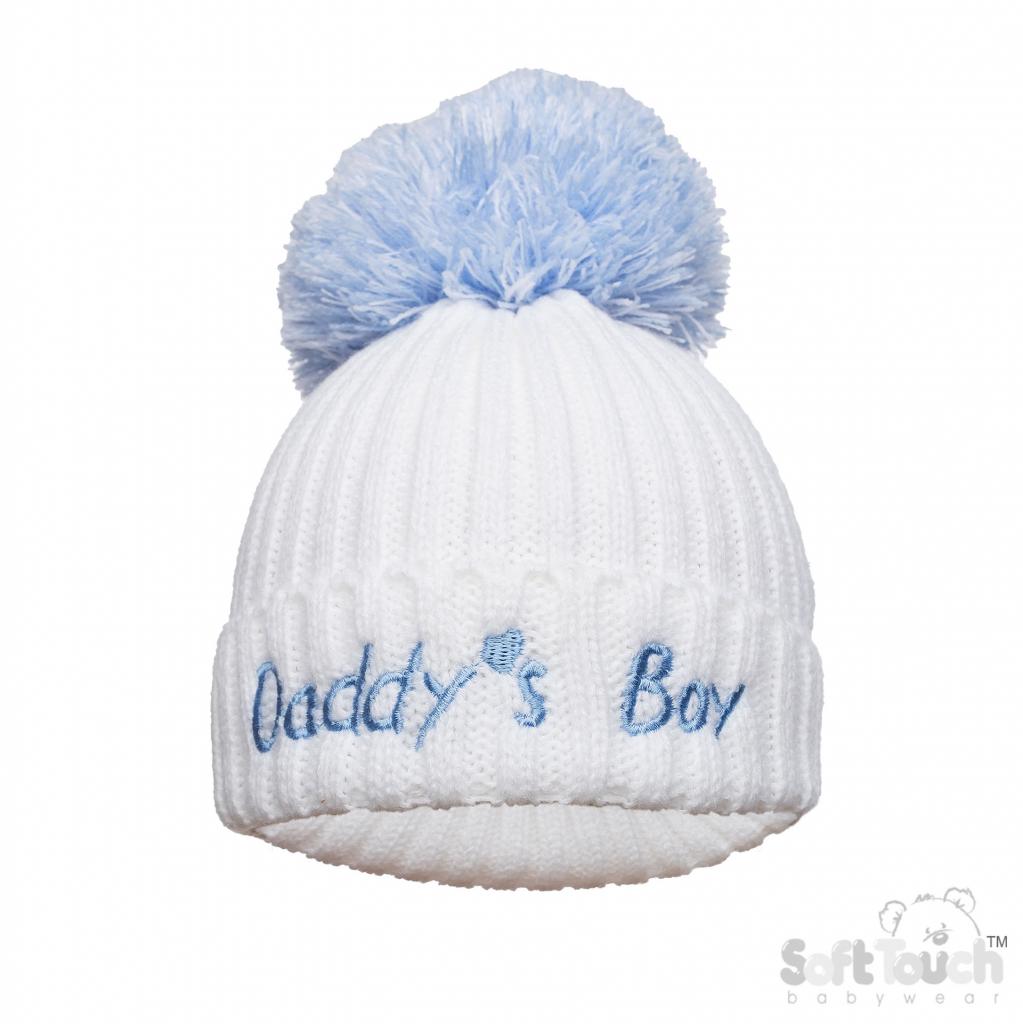 Daddy's Girl/Daddy’s Boy Ribbed Knit Pom Pom Hat – by Soft Touch (Newborn–12 Months) - Image 3