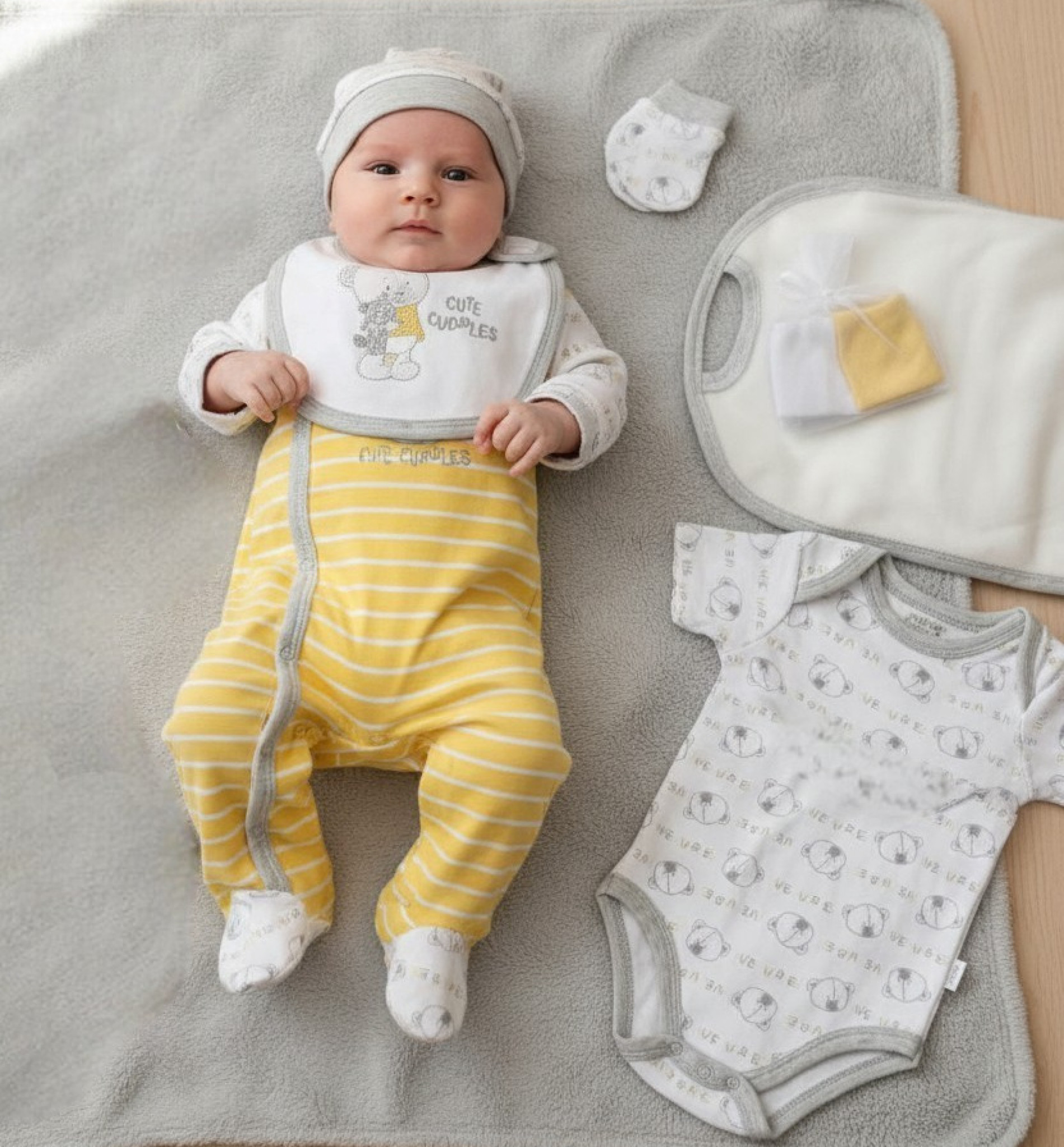 “Cute Cuddles” 7 Piece Layette Set – by Just Too Cute (0–3 Months) LAST ONE‼️