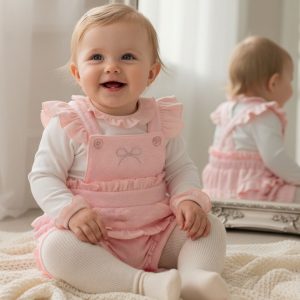 Quilted "Diamante Bow" Dungaree Set – by Just For Me (Newborn –6 Months)