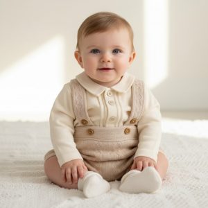 Taupe Knitted Short Dungaree Set – by Nursery Time (Newborn–6 Months)