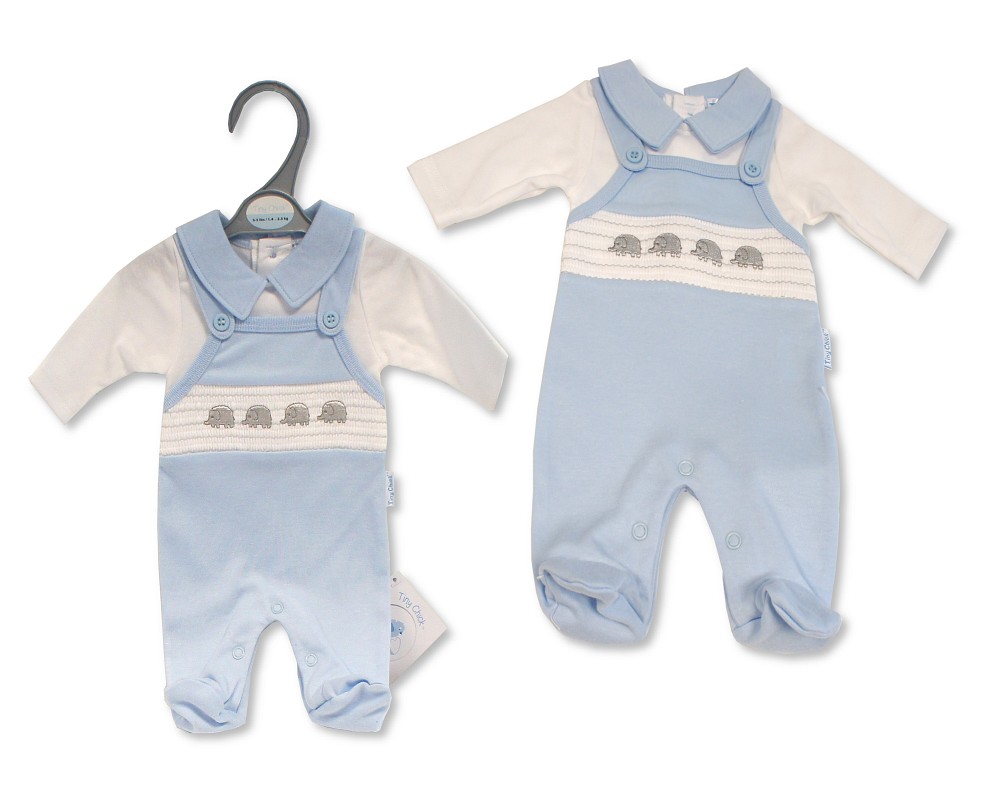 Blue Elephant Smocked Sleepsuit – by Tiny Chick (3–8 lbs) - Image 2