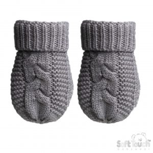 Grey Cable Knit Deluxe Baby Mittens – by Soft Touch (Newborn –12 Months)