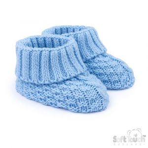 Sky Blue Knitted Baby Booties – by Soft Touch (Newborn–6 Months)