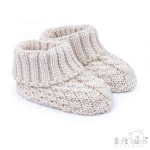 Cream Knitted Baby Booties – by Soft Touch (Newborn –6 Months)