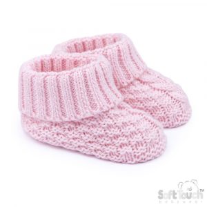Pink Knitted Baby Booties – by Soft Touch (Newborn–6 Months)