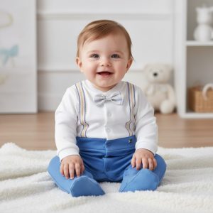 Blue Braces & Bow Tie All In One – by Bello Joy (0–9 Months)