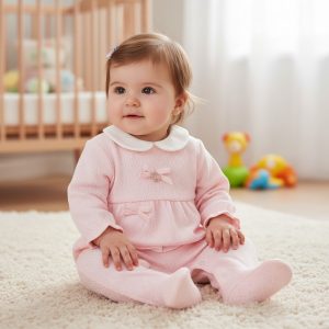 Pink "Bow" Textured All In One – by Bello Joy (6–9 Months) LAST ONE‼️