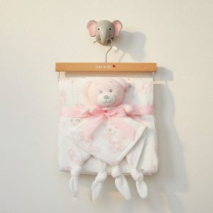 Pink Teddy Muslin Blanket & Knotted Comforter Gift Set – by Cute & Co