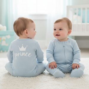 Sky "Prince" Ribbed Zipped All In One – by Little Dreams (0–9 Months)