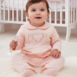 Pink Flower Heart & Lace Romper – by MiniCayzen (0–9 Months)