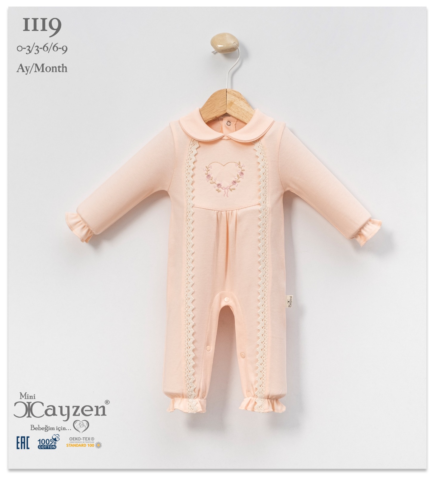 Pink Flower Heart & Lace Romper – by MiniCayzen (0–9 Months) - Image 2