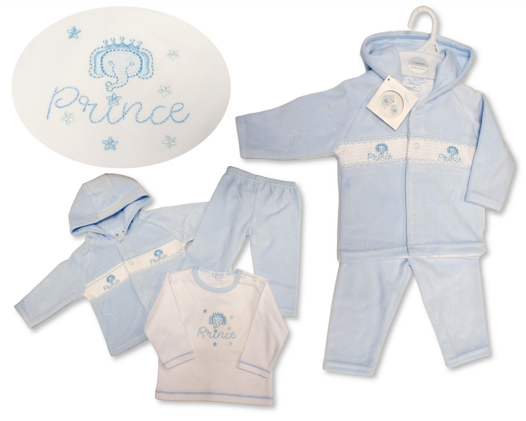 Smocked "Prince" Velour Three Piece Set – by My Little Chick (Newborn–3 Months) - Image 2