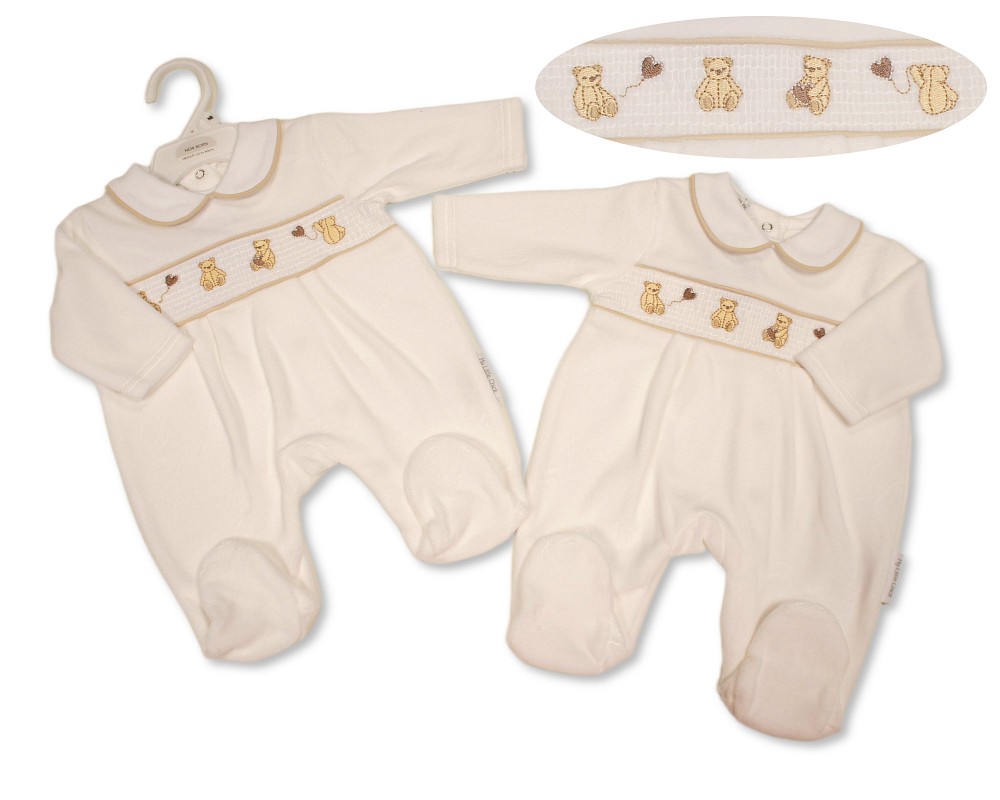 Smocked Velour "Teddy" All In One – by My Little Chick (0–6 Months) - Image 2