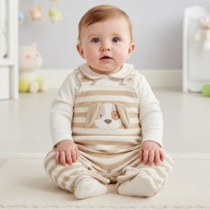 Velour "Puppy" Dungaree Set – by My Little Chick (Newborn - 3-6 Months)