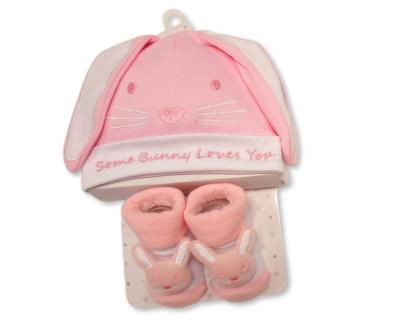 Pink or Sky "Some Bunny Loves You" Hat & Booties Gift Set – by Nursery Time (One Size - Newborn-12 Months) - Image 4