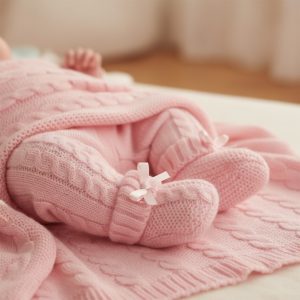 Pink Cable Knit Bow Baby Booties – by Nursery Time (0–3 Months)