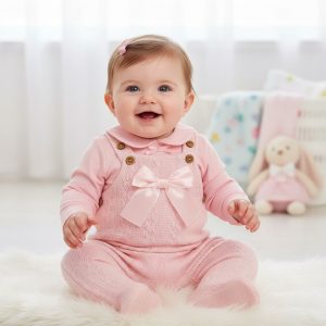 Pink Knitted Dungaree & Peter Pan Collar Top Set – by Nursery Time (Newborn –6 Months)