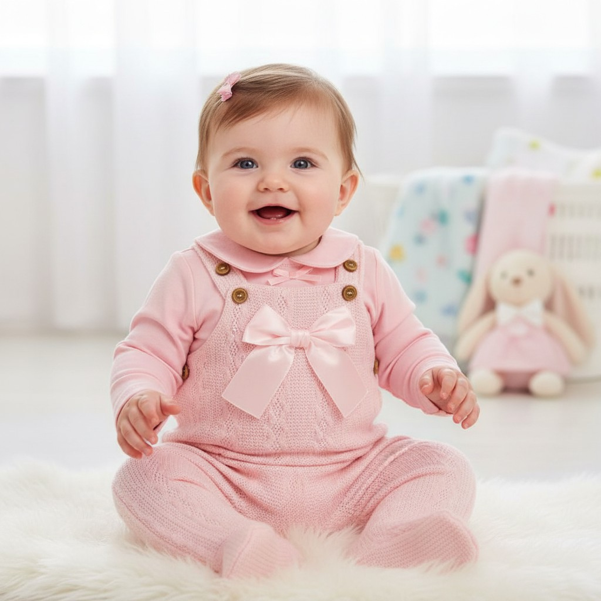 Pink Knitted Dungaree & Peter Pan Collar Top Set – by Nursery Time (Newborn –6 Months)