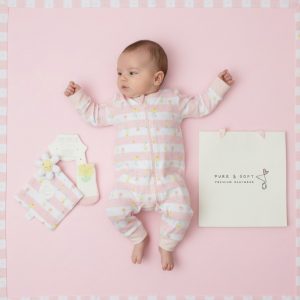 Pink "Floral" Zip Romper, Socks & Comforter Gift Set – by Pure & Soft (0–6 Months)
