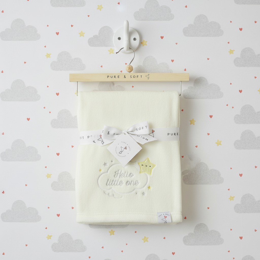 Ivory "Hello Little One" Plush Fleece Baby Wrap – by Pure & Soft (75 x 100cm)
